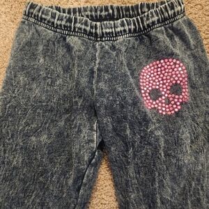 Lauren Moshi Deno. Acid Wash Pants with Pink Skull Design